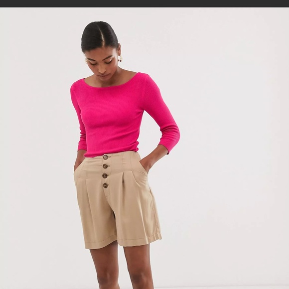 BNWOT Stradivarius Cross-Back Hot Pink Ribbed Sweater - Picture 3 of 4